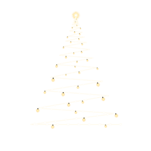 Minimalist Christmas tree made of glowing white lights and gold ornaments, arranged in a triangular shape on a plain background, with a bright star at the top—perfect for celebrating the Holiday Season 2022.