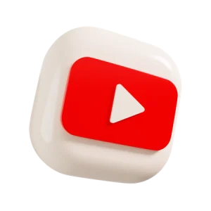 3D icon of the YouTube logo, updated for 2023, featuring a red rounded rectangle with a white play button in the center, set on a soft white, rounded square background.