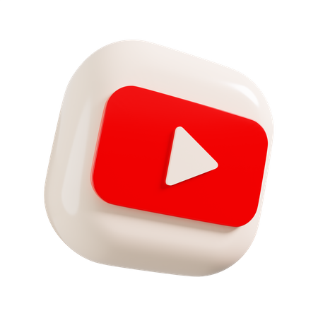 3D icon of the YouTube logo, updated for 2023, featuring a red rounded rectangle with a white play button in the center, set on a soft white, rounded square background.