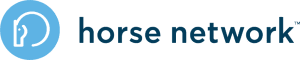 A blue circle with a minimalist white outline of a horse’s head next to the words “Horse Network” in dark blue lowercase letters, representing a hub for equestrian updates and horse news.