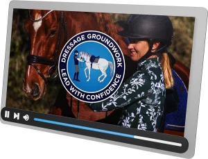 Mockup of ipad screen displaying Amelia Newcomb's Dressage Groundwork Course.