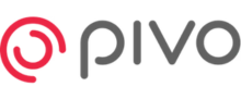 The image shows the Pivo logo with a red abstract circular design on the left and the word pivo in gray lowercase letters on the right, similar to those seen in Amelia Newcomb's training videos.