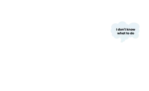 A cloud-shaped speech bubble on the right side with the text I don’t know what to do, creating a relatable 2024 Sale Page graphic on a plain white background.