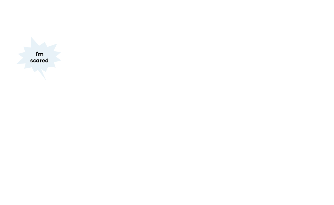 A small blue speech bubble on the left side of a blank white background contains the text “I’m scared.”—perfect for highlighting emotional moments on your 2024 sale page or adding personality to a Training Scale presentation.