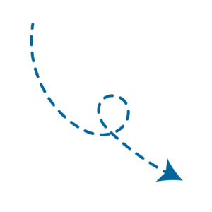 A blue dashed line curves downward, loops once in the middle, and ends with a solid arrow pointing down and right—perfect for illustrating progress in Dressage Training or highlighting steps in a Dressage Foundations Sale.