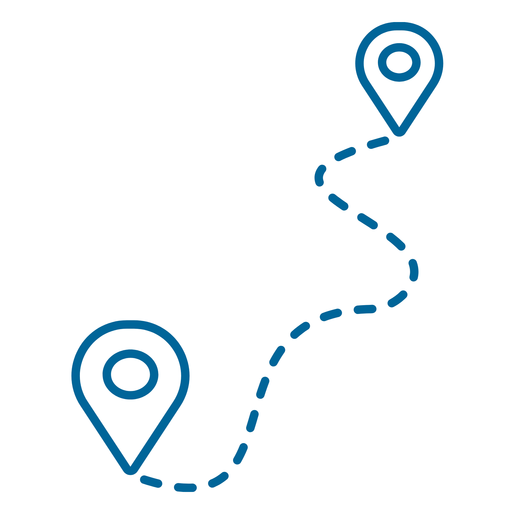 A blue icon shows two location pins connected by a curved, dashed line, representing a journey or route—perfect for illustrating progress in Dressage Foundations on your sale page.